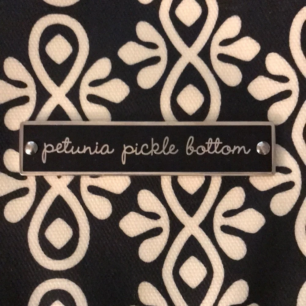Petunia Pickle Bottom Black & White w/ Blue Patterned Diaper Baby Bag Backpack